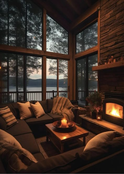 Interior Decor Living Room, Lodge Style Decorating, Cozy Cabin In The Woods, Cabin Remodel, Mountain Dream Homes, Dream House Aesthetic, Interior Decorating Living Room, Cozy Rooms, Cabin Aesthetic