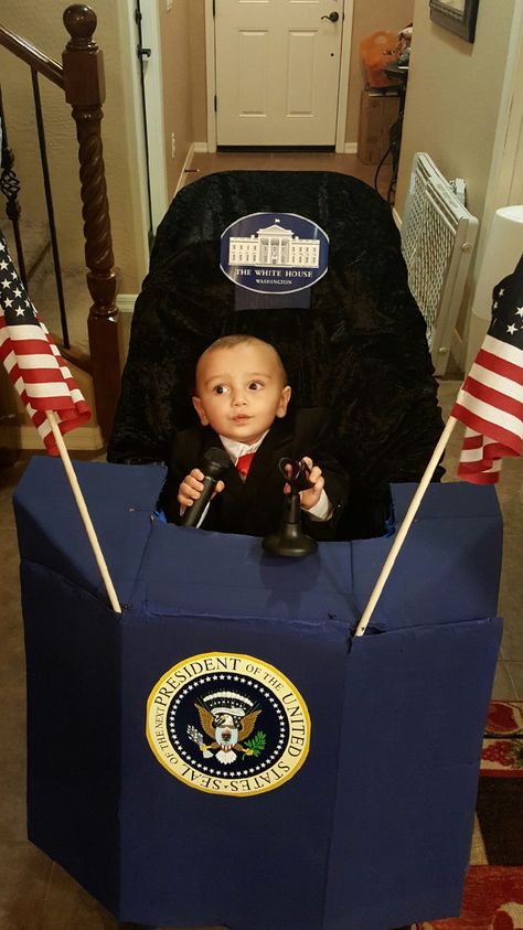 President Stroller Halloween Stroller Halloween, Stroller Halloween Costumes, Diy Stroller, Stroller Costume, Vocabulary Parade, Family Themed Halloween Costumes, Bike Parade, Kid Costume, Themed Halloween Costumes