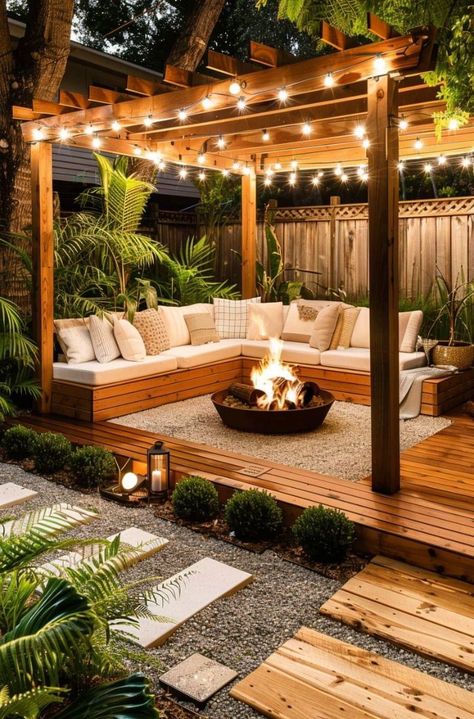 Patio Extension Ideas, Outdoor Living Space Ideas, Patio Garden Ideas, Backyard Fire Pit Ideas, Nice Backyard, Patio Extension, Backyard Renovation, Cheap Landscaping Ideas, Backyard Sanctuary