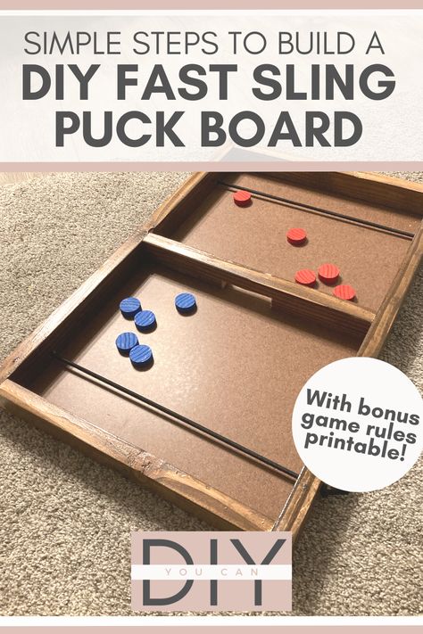 DIY Fast Sling Puck Board Diy Sling Puck Game, Sling Puck Board Game Diy, Wood Games To Make, Family Night Games, Diy Wooden Games, Glowforge Christmas, Diy Slingshot, Diy Yard Games, Wooden Toys Diy