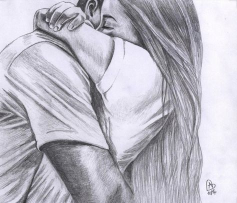 Drawings Of People Kissing, Pencil Drawings Of Love, Easy People Drawings, Cute Drawings Of Love, Pencil Drawing Images, Sweet Drawings, Couple Drawing, Drawing Hands, Drawing Hair