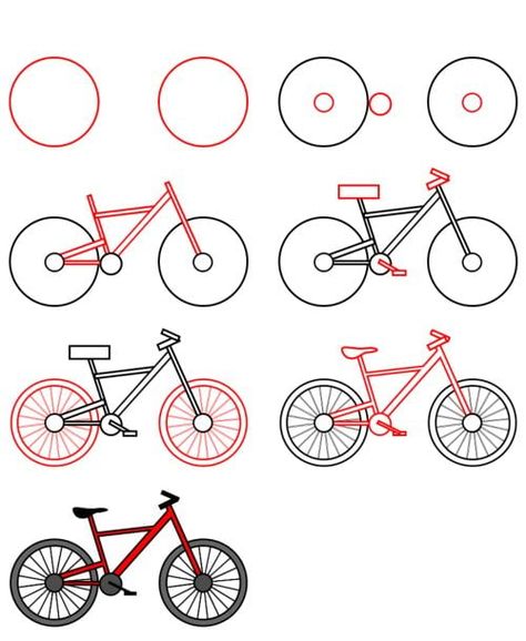 Drawings Of Cars Easy, How To Draw A Bicycle Step By Step, How To Draw Cycle, Bicycle Drawing, Cycle Drawing, 심플한 그림, Cartoon Cars, Bike Drawing, Cartoon Drawing Tutorial