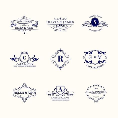 Logo Frame, Lettermark Logos, Wedding Letters, Wedding Logo, Wedding Logos, Baroque Style, Badge Design, Luxury Logo, Design Set