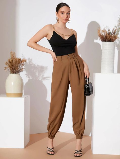 SHEIN High Waist Carrot Pants | SHEIN USA Carrot Pants Outfit, Carrot Trousers, Carrot Pants, Women Bottoms, Fall Fabric, Women Pants, Pants Outfit, Autumn Summer, Summer Fall