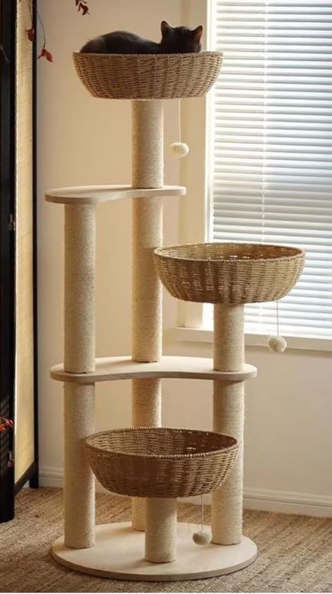 Cat Tree Tower, Mid Century Modern Cat Tree, Cat Tree For Large Cats, Mid Japandi, Indoor Cat Tree, Aesthetic Cat Tree, Cat Trees Homemade, Diy Cat Scratcher, Black And Gold Living Room