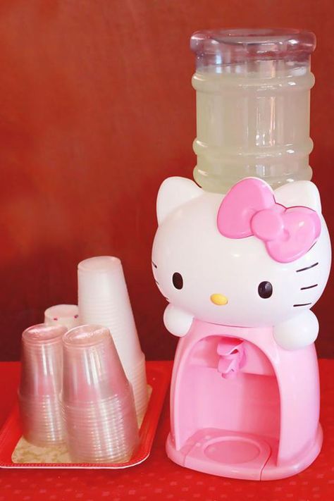 Hello Kitty Mini Water Dispenser, Sanrio Tea Party, Hello Kitty Birthday Party Ideas Food, Sanrio Party Ideas, Sanrio Birthday Party Ideas, Small House Party, Hello Kitty Sleepover, Hello Kitty Tea Party, Tea Party Planning