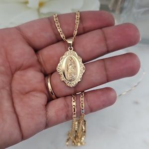 Gold Virgin Mary Necklace, Guadalupe Necklace, Fancy Flats, Mary Necklace, Catholic Necklace, Virgin Mary Necklace, Mexican Jewelry, Catholic Jewelry, Jewelry Accessories Ideas