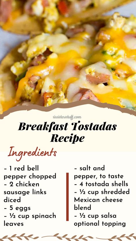 Breakfast doesn't have to be a difficult meal! These Breakfast Tostadas include a full serving of vegetables, tons of protein, and tastes delicious. Tostados Recipe, Breakfast Tostada, Breakfast Tostadas, Tostadas Recipe, Tostada Recipes, Breakfast Meal, Mexican Cheese, How To Eat Better, Breakfast Meal Prep