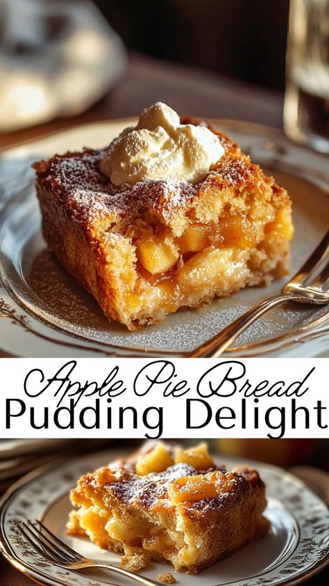 Embrace the warmth of fall with this Warm Apple Pie Bread Pudding Recipe! A delightful blend of apples, spices, and creamy bread pudding, this recipe makes a comforting fall dessert. Ideal for family gatherings or a cozy night at home, it’s a must-have in your collection of fall dinner ideas. Top it with whipped cream or caramel sauce for added indulgence. Capture the flavors of the season and enjoy the heartwarming essence of fall desserts! Skillet Bread Pudding, Bread Pudding With Apple Pie Filling, Bread Pudding Recipe Apple, Thanksgiving Bread Pudding Recipes, Bread Pudding Thanksgiving, Snickerdoodle Bread Pudding, Apple Bread Pudding With Caramel Sauce, Coconut Milk Bread Pudding, Apple Brioche Bread Pudding