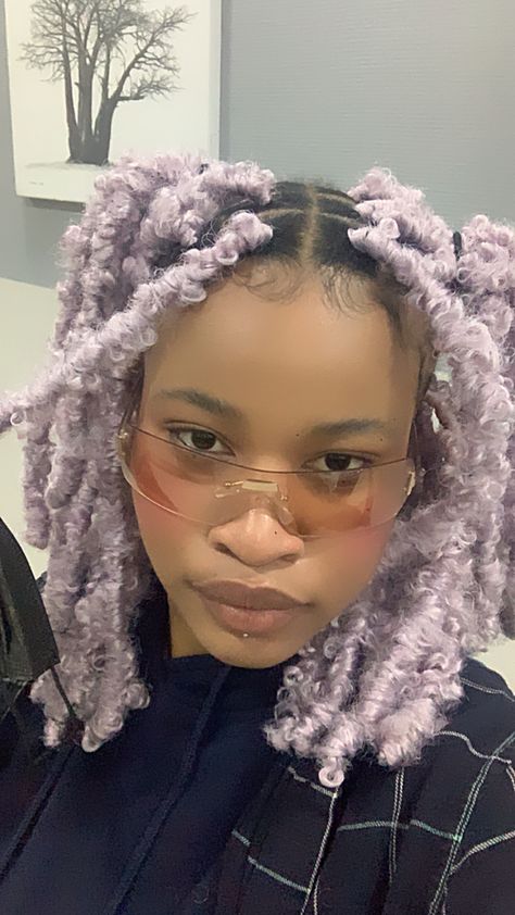 beautiful black girl with lilac butterfly locs as hairstyle. Butterfly Locs Reference, Butterfly Loc Hairstyle, How To Draw Butterfly Locs, Butterfly Locs White, Fairy Locs Hairstyle, White Butterfly Locs, Pastel Locs, Hairstyles For Butterfly Locs, Butterfly Locs Aesthetic