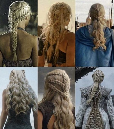 Jonerys Fics and Posts — violet-eyes-silver-hair: Visual Storytelling in... Khaleesi Braids, Daenerys Hair, Targaryen Hair, ليلي كولينز, Khaleesi Hair, Hair Evolution, Different Braids, Viking Hair, Fantasy Hair