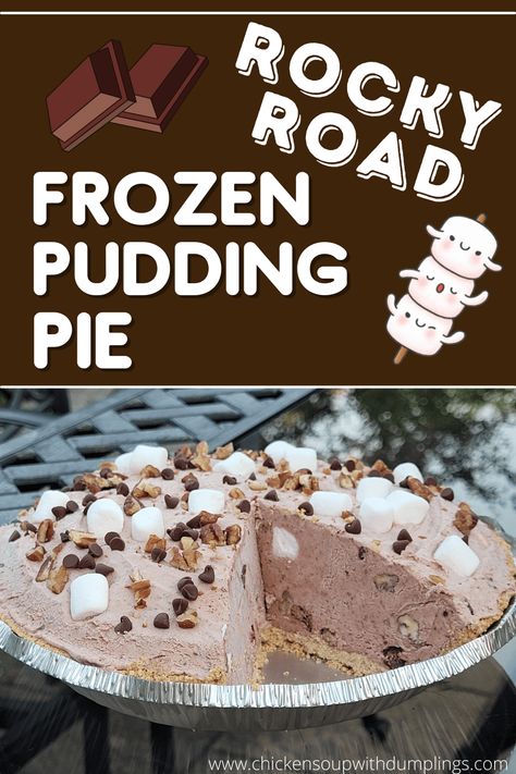 Rocky Road Frozen Pudding Pie Pinterest 1 - Chicken Soup with Dumplings Frozen Pudding Pie, Graham Cracker Crust Cookies, Chicken Soup With Dumplings, Freezer Pie, Cream Cheese Stuffed Jalapenos, Soup With Dumplings, Pudding Pie Recipes, Frozen Pudding, Rocky Road Ice Cream