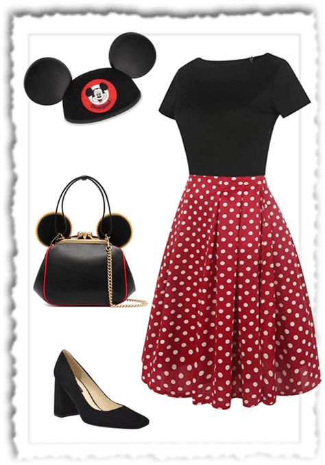 Minnie Mouse Outfit | ShopLook Minnie Mouse Inspired Outfit Women, Minnie Mouse Outfit Women, Mini Mouse Costume Womens, Minnie Mouse Halloween Costume For Women, Minnie Mouse Dress Women, Womens Minnie Mouse Costume, Disney Fancy Dress, Minnie Mouse Skirt, Mickey Mouse Theme Party