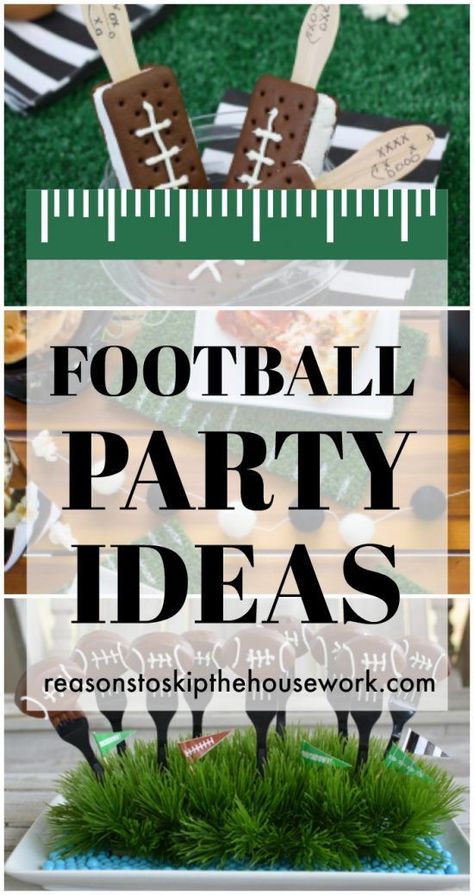 Football party ideas - perfect for the Superbowl... or for your football-mad kids birthday! Flag Football Party, Easy Football Snacks, 49ers Birthday Party, Kids Football Parties, Football Centerpiece, Superbowl Party Decorations, Football Theme Birthday, Super Bowl Decorations, Football Party Foods