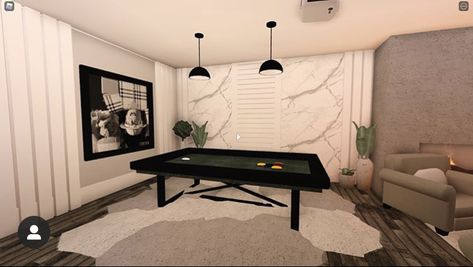 Bloxburg Entertainment Room, Bloxburg Bed Ideas Modern, Bloxburg Family Room Ideas, Blocksburg Living Room Ideas Modern, Bloxburg Hangout Room Ideas, Bloxburg Modern Foyer, How To Make A Basement In Bloxburg, Bloxburg Bunker Ideas, Basement Ideas Bloxburg