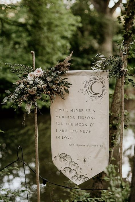 Eco Friendly Wedding Inspiration at Wickerwood Farm with Woodland Boho Luxe Theme | Rock My Wedding | Bloglovin’ Celestial Wedding Theme, Stars Wedding, Unique Wedding Stationery, Starry Night Wedding, Cottage Wedding, Medieval Wedding, Moon Wedding, Celestial Wedding, Eco Friendly Wedding