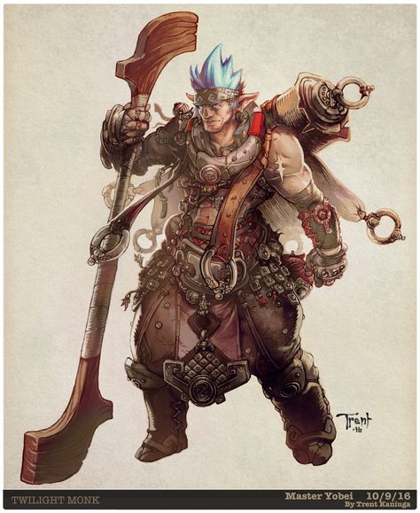 Character design from Twilight Monk. Master Yobei is Mao Tenza's mentor and guide to the world of Kung fulio at Crescent Isle until his mysterious disappearance. Trent Kaniuga, Fantasy Classes, Game World, Game Concept Art, Character Poses, Main Game, Art Style Inspiration, Fantasy Warrior, Character Design Male