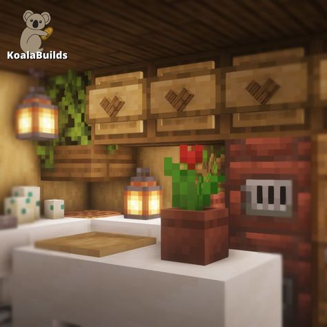 Tap to watch the full tutorial of this house (including kitchen) Cute Small Minecraft Kitchen, Minecraft Small Kitchen Design, Spruce Kitchen Minecraft, Ways To Decorate Minecraft House, Minecraft Mini Kitchen, Minecraft Small Kitchen Ideas, Small Kitchen Minecraft, Small Minecraft Kitchen, Cute Minecraft Kitchen