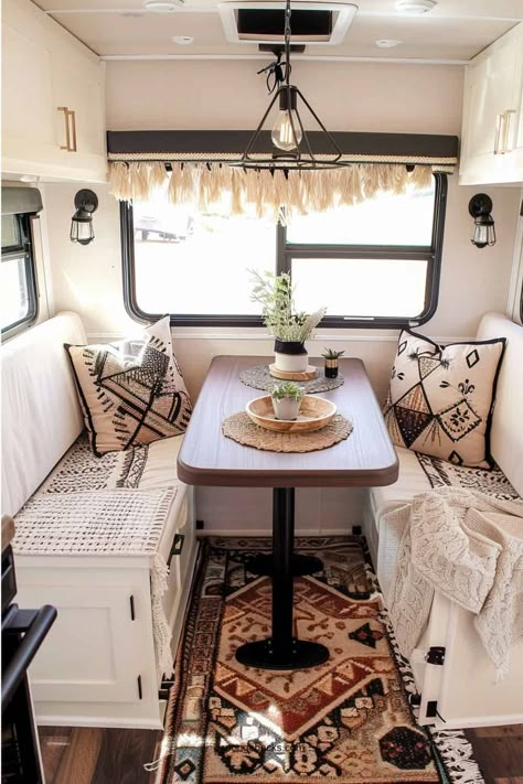 35 Small Camper Decor Ideas (Modern, Boho, & Rustic) Rustic Trailer Decor, Western Rv Decor, Boho Camper Interior, Camper Decor Ideas, Small Camper Interior, Boho Camper, Travel Trailer Decor, Cozy Camper, Vintage Camper Interior