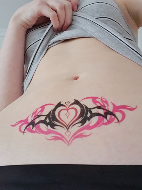 Succubus Tattoo Lower Back, Succubus Stomach Tattoo, Subuccus Tattoo, Elongating Tattoos, Succubus Tattoo Ideas, Pink Succubus Tattoo, Womb Tattoo Aesthetic, Succubus Design Tattoo, Scubbus Tattoo