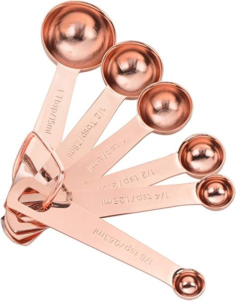 Measuring Spoons Set of 6 Pieces, Stainless Steel Measuring Spoon with D-RING Holder Measuring Dry and Liquid Ingredients (Rose gold) Rose Gold Kitchen Accessories, Kitchen Tools And Equipment, Kitchen Measuring Tools, Gold Kitchen Accessories, Rose Gold Kitchen, Stainless Steel Measuring Cups, Measuring Ingredients, Modern Gothic, Measuring Tools