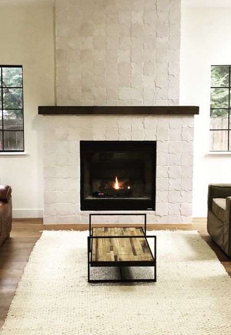 moroccan inspired hand made tile fireplace Wallpaper Modern Fireplace, White Fireplace Surround Tile, Fireplace Tile With White Mantle, Earthy Fireplace Tile, Zeolite Tile Fireplace, Small Tile Fireplace, Fireplace With Spanish Tile, Tile And Stone Fireplace, Timeless Fireplace Tile