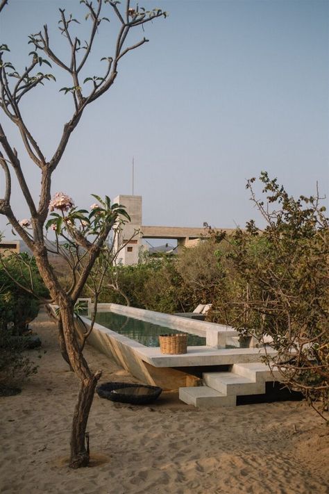 Hotel Terrestre: A Solar Powered, Open-Air Hotel in Puerto Escondido - Remodelista Desert Pool, Puerto Escondido Oaxaca, Gathering Table, Tile Countertops, Countertop Design, Hall Design, Hotel Decor, Painting Wallpaper, Design Within Reach