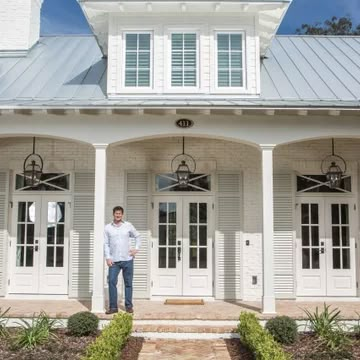 Metal Roof Houses Color Combos, Tin Roof House, Herringbone Brick Pattern, Painted Brick Ranch, Acadian Style Homes, Herringbone Brick, Metal Roof Houses, Painted Brick Exteriors, Metal Roof Colors