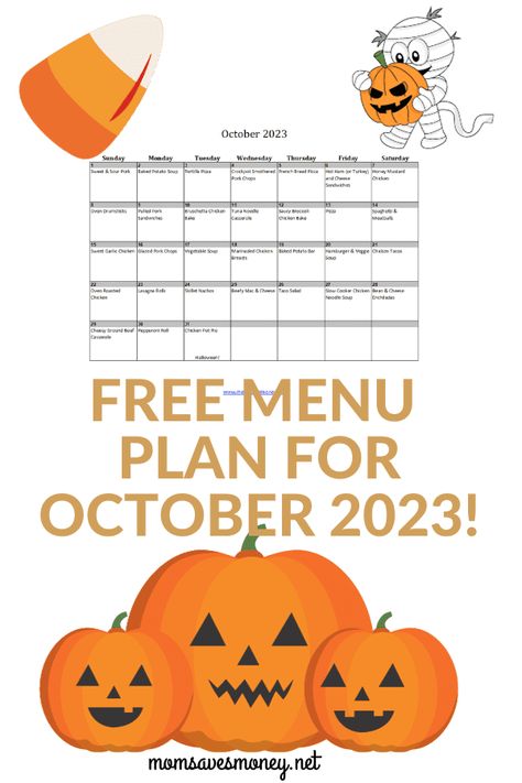 October Menu Plan, October Meal Plan Calendar, November Meal Plan, October Meal Plan, Meal Plan Calendar, Weekly Meal Plan Family, Bean And Cheese Enchiladas, Sweet Garlic Chicken, Chicken Bruschetta Bake