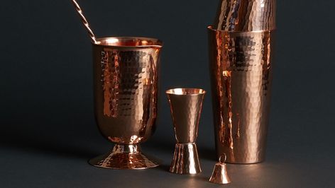 The Best Gifts for a Home Bar, According to a Professional Bartender Copper Drinkware, Boston Shaker, Cocktail Mixer, Copper Work, Copper Bar, Cocktail Shaker Set, Cocktail Mixers, Cocktail Set, Bar Set Up