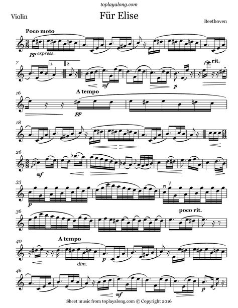 Für Elise by Beethoven. Free sheet music for violin. Visit toplayalong.com and get access to hundreds of scores for violin with backing tracks to playalong. Free Violin Sheet Music, Learn To Play Piano, Fiddle Music, Fur Elise, Violin Songs, Clarinet Music, Clarinet Sheet Music, Orchestra Music, Learn Violin