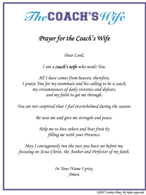 Prayer for Coach's Wife Quotes About Coaches, Wife Prayer, Football Coach Wife, Baseball Wife, Football Wife, Prayer For Wife, Family Football, Baseball Coach Gifts, Coaches Wife