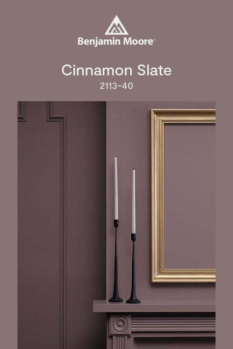 Get to know the Benjamin Moore Colo of the Year 2025: Cinnamon Slate 2113-40. This delicate mix of heathered plum and velvety brown offers enduring style and a modern sensibility. Willow Benjamin Moore, Litchfield Gray Benjamin Moore, Warmed Cognac Benjamin Moore, Cinnamon Benjamin Moore, Burnt Cinnamon Benjamin Moore, Full Painted Room, Cinnamon Slate Benjamin Moore Bedroom, Benjamin Moore 2025 Color Of The Year, Fun Paint Colors For Home