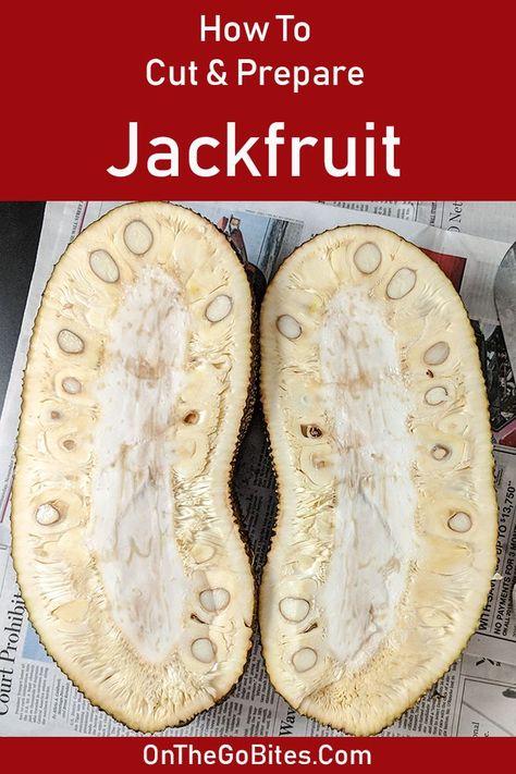 How to cut and prepare jackfruit? Jackfruit is a vegan or vegetarian meat alternative used in vegetarian recipes, it's a plant based solution. You can make vegan or vegetarian pulled pork, bbq, tacos & carnitas. Eat the fruit pods raw for breakfast by topping yogurt, making dessert or adding in jackfruit smoothies. Tons of health benefits. OnTheGoBites.Com Young Jackfruit Vegan Recipes, Jack Fruit Benefits, Canned Jack Fruit Recipes, Raw Jackfruit Recipes, Jack Fruit Pulled Pork, Jack Fruit Recipes, How To Prepare Jackfruit, How To Cut Jackfruit, Jackfruit Smoothie