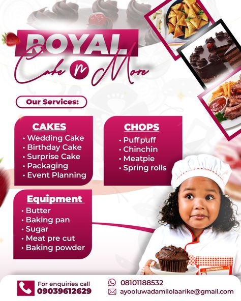 Instagram post to showcase Royal cake service. Need A Design That Will Grab The attention of your Audience...Hit me up. Cake Flyer Design, Royal Cakes, Catering Design, Standee Design, Princess Birthday Party Decorations, Surprise Cake, Business Basics, Flyer Design Inspiration, Birthday Flyer