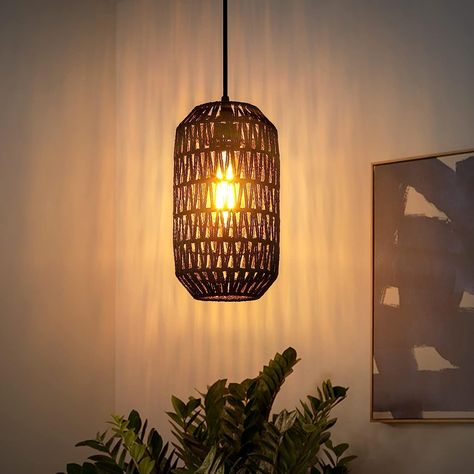 Wicker Hanging Light Bedroom, Black Lights Bedroom, Plug In Hanging Light, Moody Kitchen, Coastal Farmhouse Style, Cylinder Pendant Light, Lamps For Kitchen, Plug In Pendant Light, Black Light Fixture