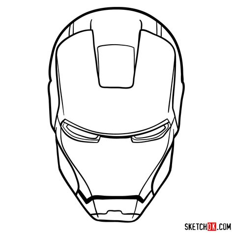 How to draw an Iron Man mask - SketchOk - step-by-step drawing tutorials Iron Man Helmet Tattoo, How To Draw Iron Man Step By Step, Iron Man Sketch Easy, Iron Man Mask Drawing, Iron Man Art Sketch, Iron Man Drawing Easy, Iron Man Dibujo, Iron Man Girl, Armor Drawings