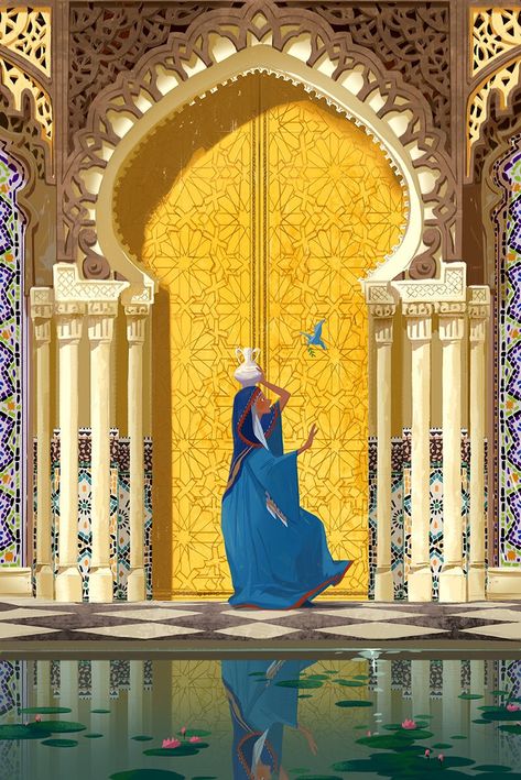 Arabic Concept Art, Arabian Art Paintings, Pillar Illustration, Arabian Illustration, Morocco Illustration, Arabic Illustration, Celine Kim, Morocco Art, Fantasy Pattern