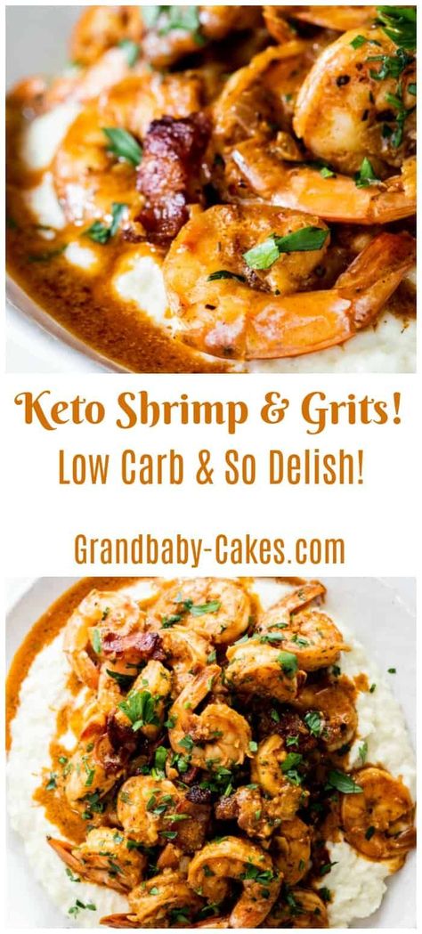 Whole 30 Shrimp And Grits, Cauliflower Shrimp And Grits, Keto Grits Almond Flour, Keto Shrimp Casserole Recipes, Low Carb Shrimp Meals, Keto Shrimp And Grits, Keto Cajun Recipes, Keto Seafood Boil, Shrimp Keto Recipes Dinners