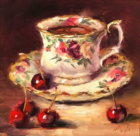 Karen Daigle (@karen.daigleart) • Instagram photos and videos Rococo Art Paintings, Flower In Teacup, Watercolour Teacup, Painting Inspiration Aesthetic, Old Art Painting, Tea Cup Painting, Teacup Painting, Teapot Painting, Teapot Illustration