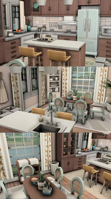 Sims 4 Farmhouse Interior, Sims4 Kitchen Ideas, Sims 4 Interior Design Ideas No Cc, Sims 4 Dining Room Ideas, Mint Living Rooms, Sims 4 Room Ideas, Sims Rooms, Sims 4 Room, Sims Interior