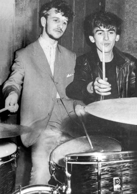 1961, November 10, Ringo Starr of Rory Storm and the Hurricanes and George Harrison of the Beatles at the backstage of the Tower Ballroom, New Brighton. George Beatles, Ringo Starr Photograph, Early Beatles, Ringo Star, Richard Starkey, Jane Asher, Photos Rares, Beatles Ringo, Beatles George