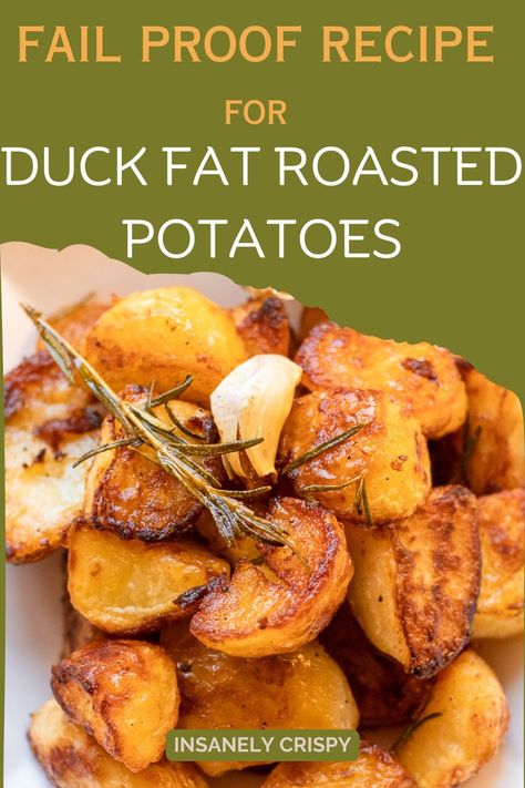 Crispy oven roasted potatoes in duck fat. Duck Fat Roasted Potatoes, Duck Fat Potatoes, Making Roast Potatoes, Easy Fall Dinner Recipes, Crispy Roasted Potatoes, Crispy Duck, Crispy Roast Potatoes, Oven Roasted Potatoes, Sunday Dinner Recipes