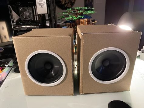 These are parts to construct a cardboard box speaker enclosure.Go to my website to learn how to make this project:https://garrettmei.com/cardboard-speaker/In order to make 1 passive and 1 active speaker, you need:2x BassPort3x TerminalPlate2x Ring1x Board MountFor the actual speaker drivers, I used a 6.5 inch coaxial driver from a Honda Civic. Cardboard Speakers Boxes, Cardboard Speaker, Physics Projects, Diy Wooden Crate, Box Speaker, Speaker Enclosure, Big Speakers, Vbs 2024, Speaker Driver