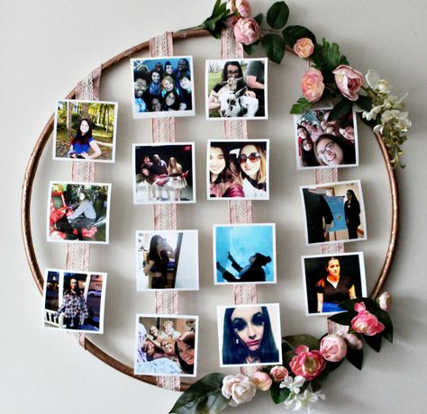 How To Make A DIY Floral Photo Hoop Our Crafty Mom #graduationdecor #weddingdecor #farmhousehens #repurposed #diy Photo Hoop, Diy Photo Wall, Photo Frame Crafts, Photo Wall Hanging, Easy Diy Room Decor, Diy Photo Frames, Dollar Tree Diy Crafts, Floral Photo, Diy Home Decor Easy