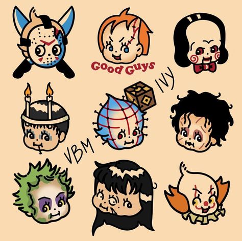 Edward Scissorhands Kewpie, Red Halloween Tattoo, Halloween Cute Tattoo Ideas, Kupie Doll Tattoo, October Themed Tattoos, Kewpie Horror Tattoo, American Traditional Pop Culture Tattoo, Horror Sibling Tattoos, Scary Movies Tattoos