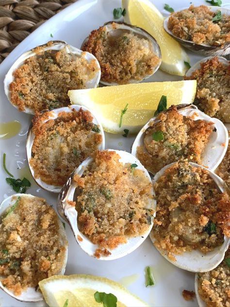 Perfect Baked Stuffed Clams - Proud Italian Cook Stuffed Clams Recipe New England, Chopped Baked Clams Recipe, Baked Stuffed Clams Recipe, Stuffed Clams Baked, Cherrystone Clams Recipe, Stuffies Recipe, Stuffed Clams Recipe, Baked Clams Recipe, Clams Oreganata