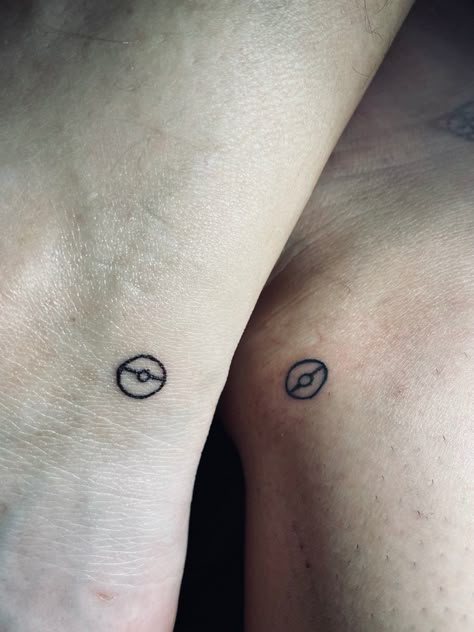 Matching Pokemon Tattoos Best Friends, Matching Pokemon Couple Tattoos, Small Matching Pokemon Tattoos, Small Simple Matching Tattoos Couples, Small Pokemon Tattoo Simple, Pokemon Sibling Tattoo, Minimalist Gaming Tattoo, Matching Tattoos Pokemon, Matching Gaming Tattoos