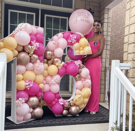 Sweet 16 Party Balloons, Sweet 16 Pink And Orange Theme, 16th Birthday Decorations At Home, 16 Shades Of Pink Party, Sweet Sixteen Decorations, 16 Wishes, Pink Candy Buffet, Sweet 16 Party Themes, Balloons Number