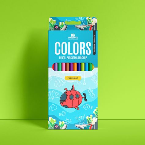 Free Pencil Colors Packaging Mockup Color Pencil Packaging Design, Pencil Packaging, Colored Chalk, Free Mockup Templates, Box Mockup, Pencil Boxes, Packaging Mockup, Mockup Templates, Box Ideas